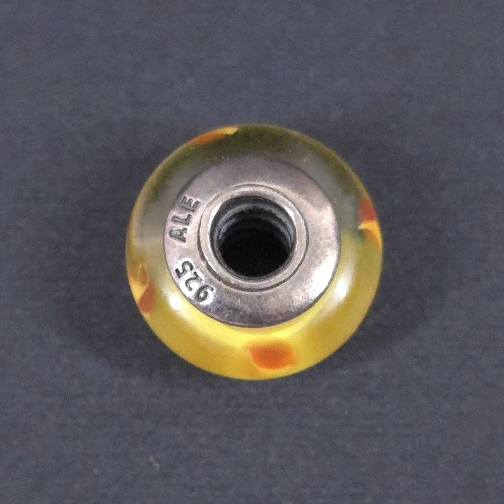 Pandora Sterling Silver Yellow Murano Bead Charm With Orange Polka Dots - Picture 2 of 4